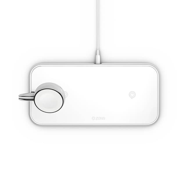 ZENS Triple Alu. Lader Qi Trådløs 220V 2x10W med Apple Watch Lader (Apple QC 7,5W) hvid