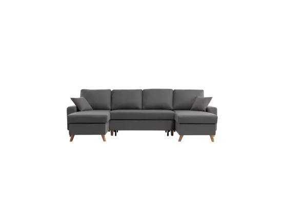 Canapé Panoramique Scandinave Convertible 2 Coffres en Tissu Déperlant
