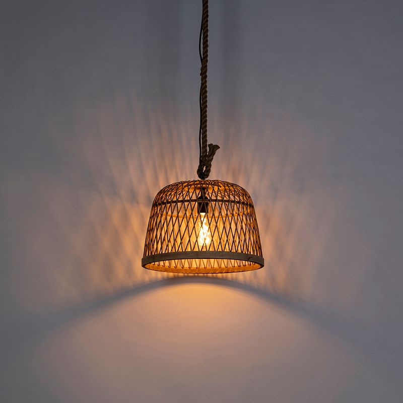 Landelijke hanglamp touw met rotan - Calamus