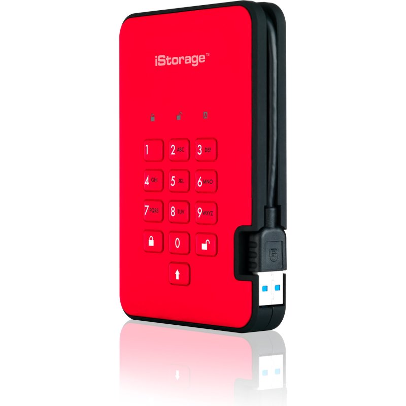 iStorage diskAshur2 256-bit 512GB USB 3.2 secure encrypted solid-state drive - Red IS-DA2-256-SSD-512-R