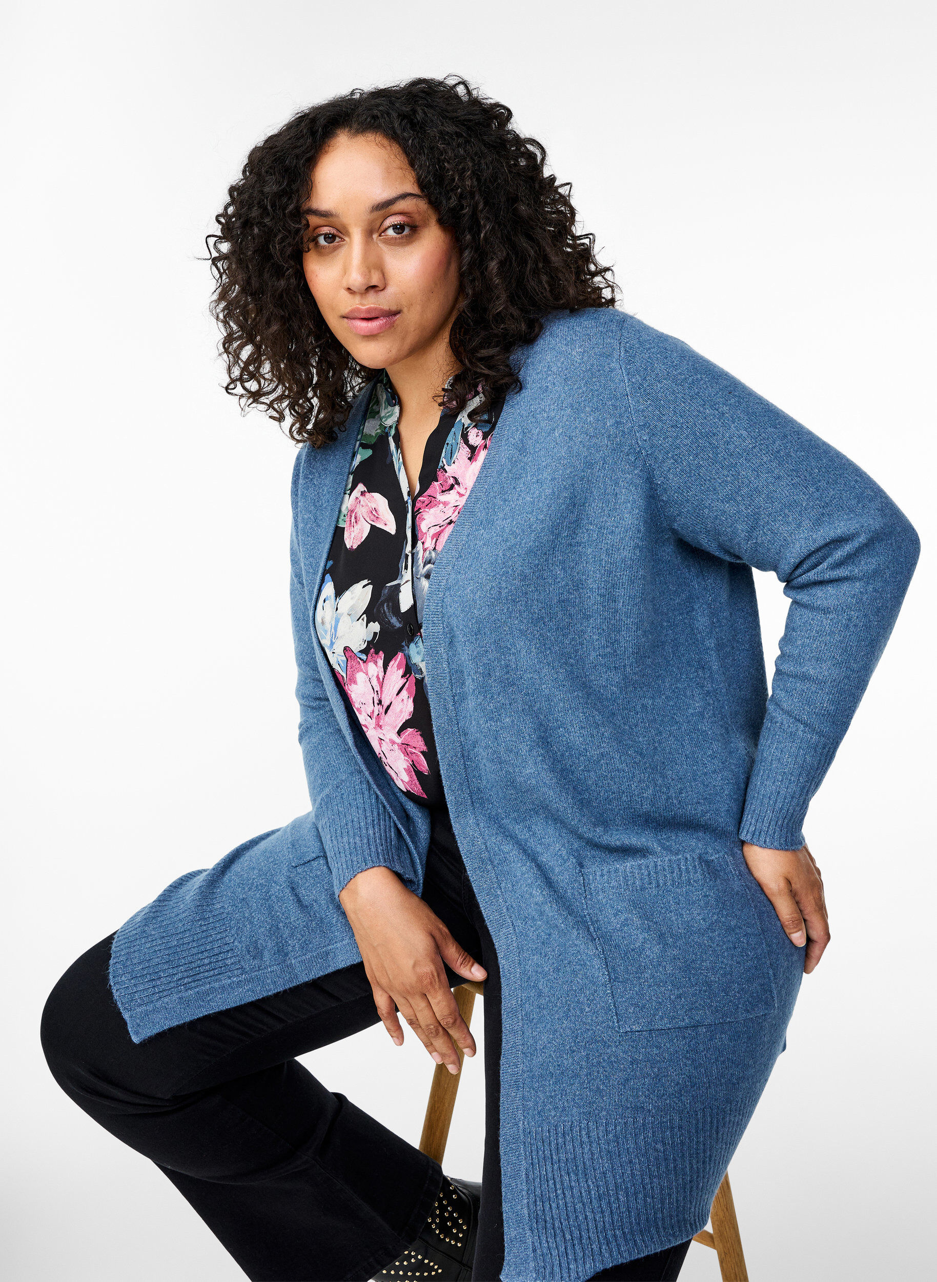 Meleret strik cardigan med lommer