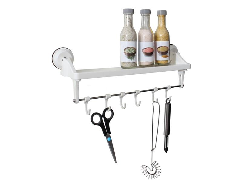 Eurotrail Saugnapf-Regal mit Haken Weiss Abstellfläche mit Saugnäpfen und Haken
