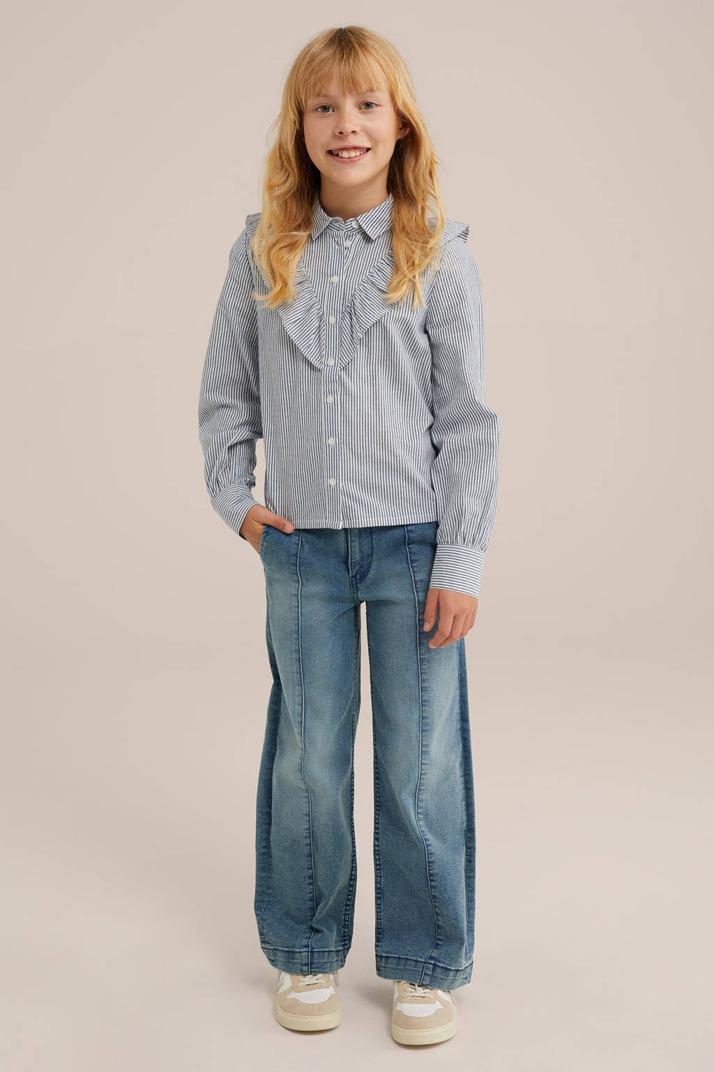 WE Fashion gestreepte blouse wit/blauw