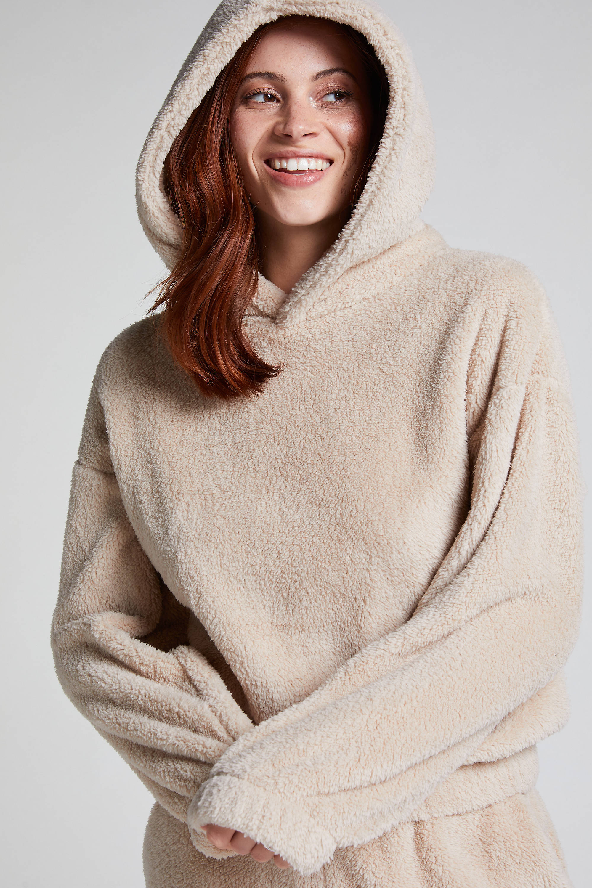 Hunkemöller teddy loungetop Snuggle met capuchon beige
