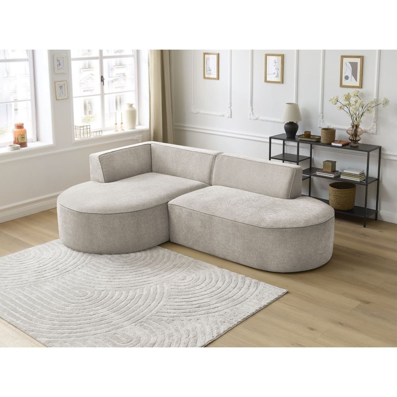 Bobochic Canapé d'angle gauche fixe 4 places Rousseau texturé beige - 250x160x72 cm