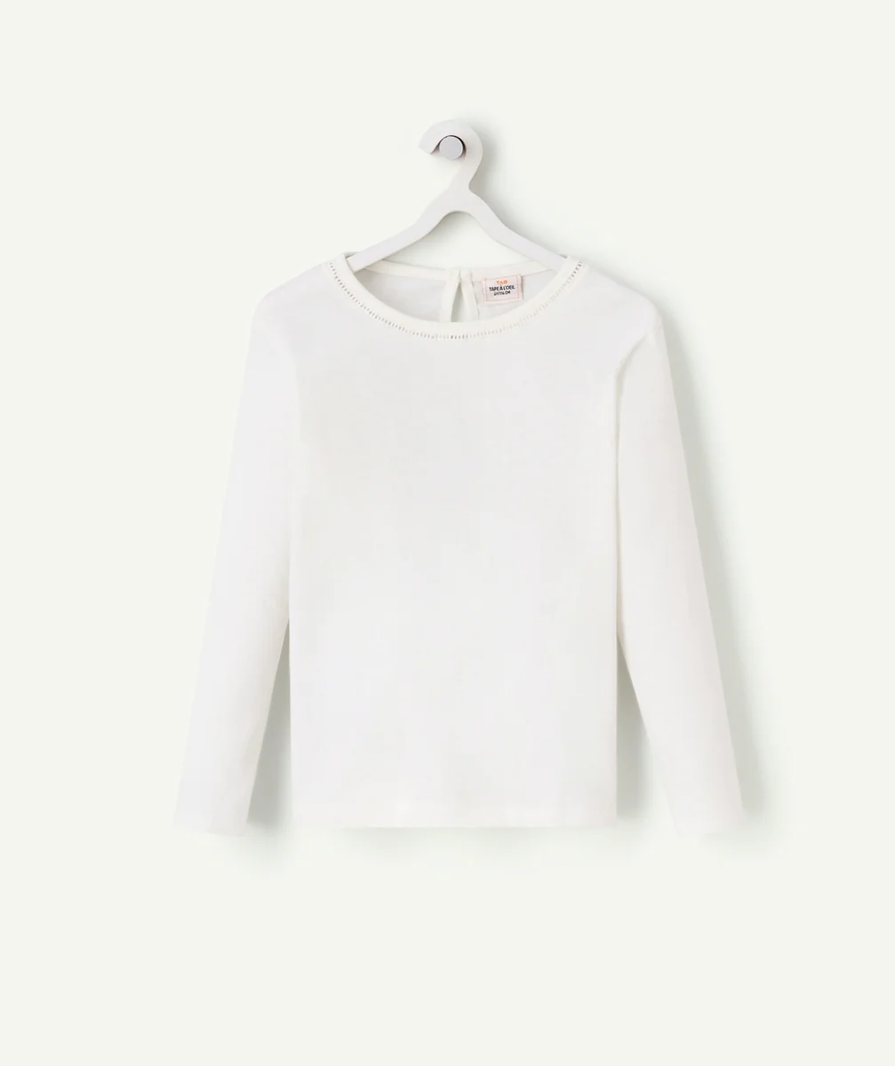 T-SHIRT FILLE EN COTON BIO BLANC AVEC DÉTAILS AJOURÉS