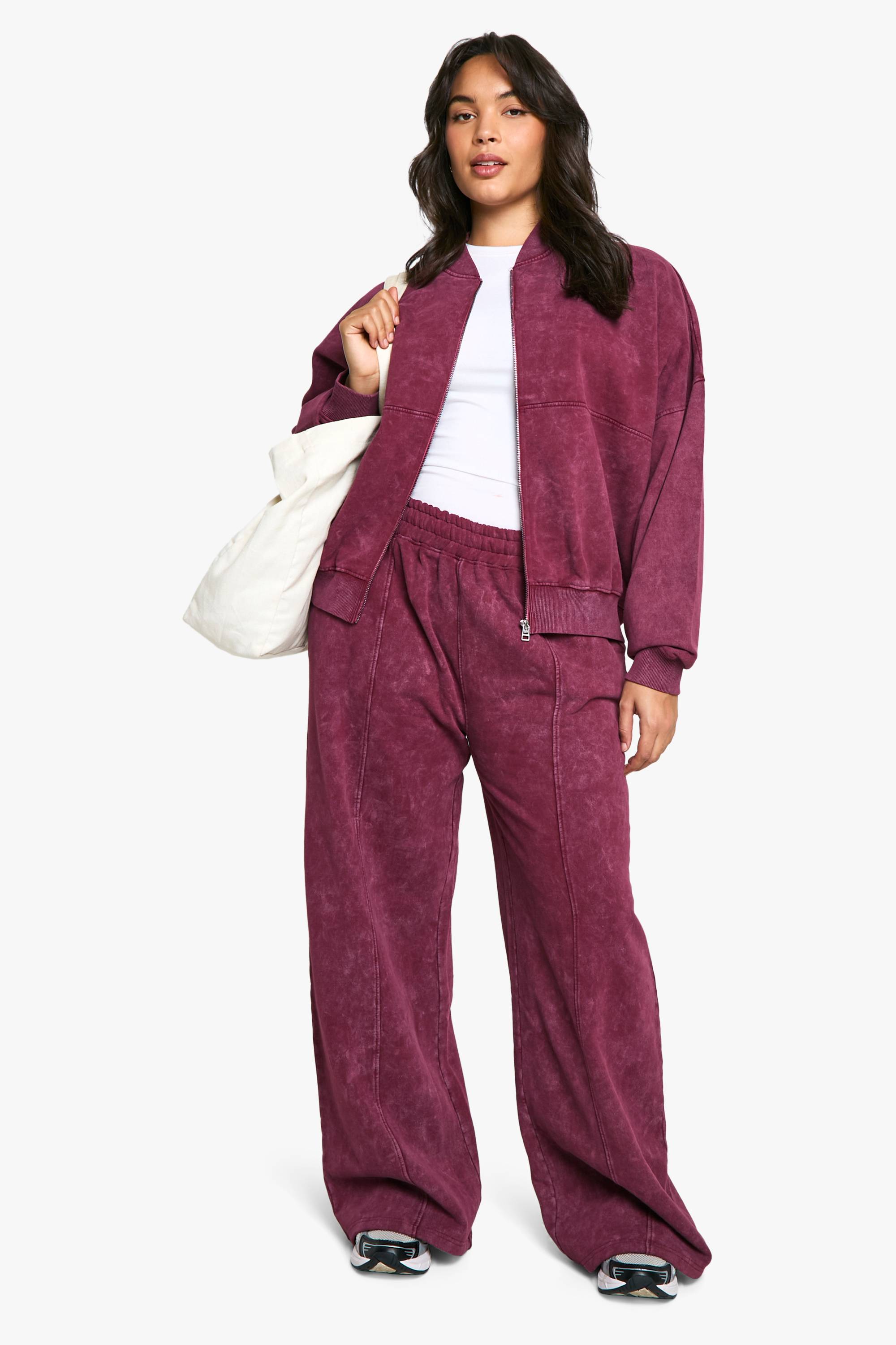 boohoo Plus Zip Through Bomber Straight Leg Jogger Tracksuit