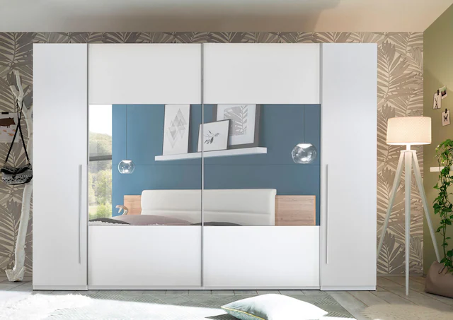 Schlafkontor Schwebetürenschrank »Kleiderschrank Drehtürenschrank Schrank Garderobe MEGA« mit Dreh- und Schwebetüren und Spiegel, viele Böden