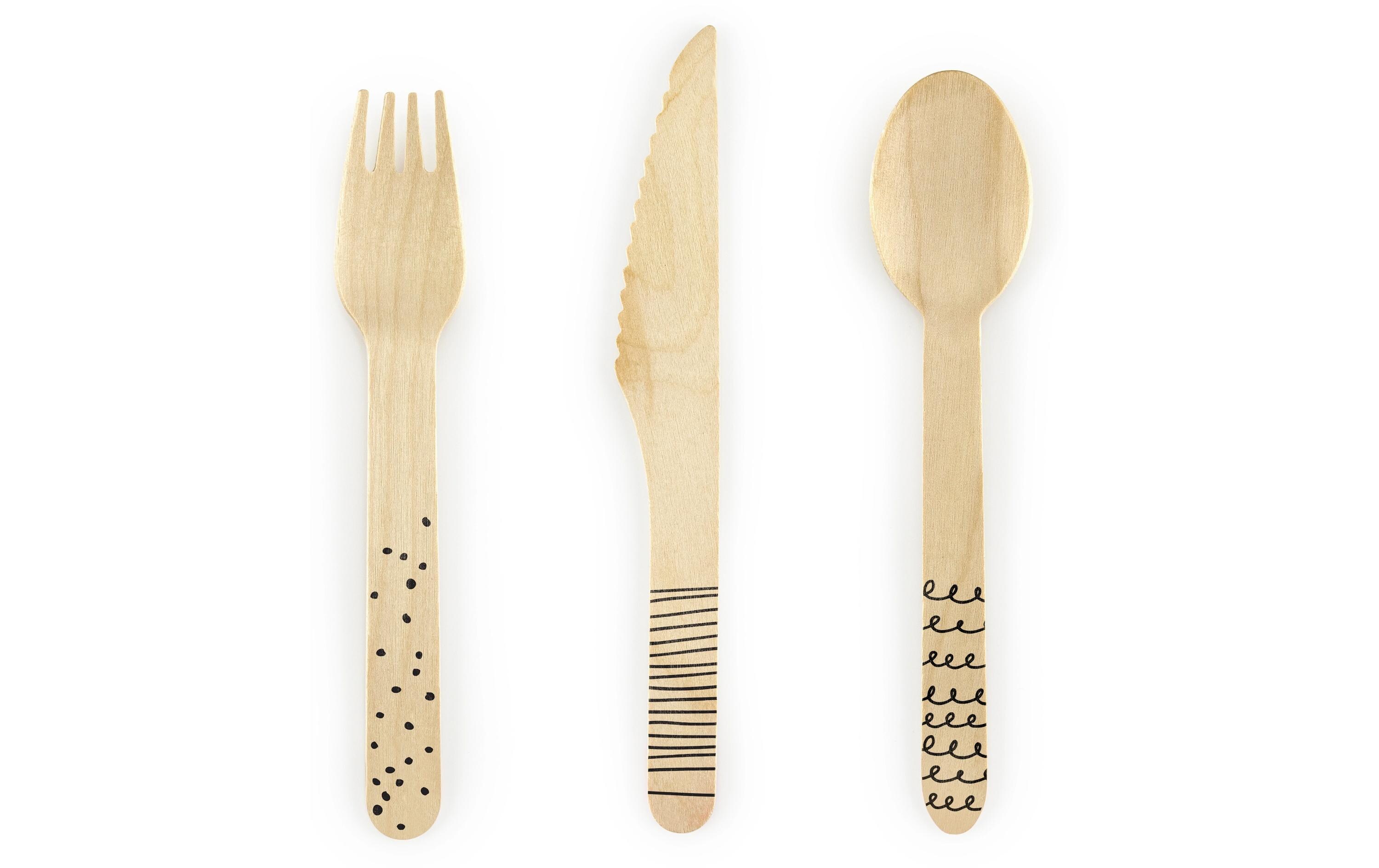 Einweg-Besteckset Holz 1 Stück SchwarzBesteckset für unterwegs