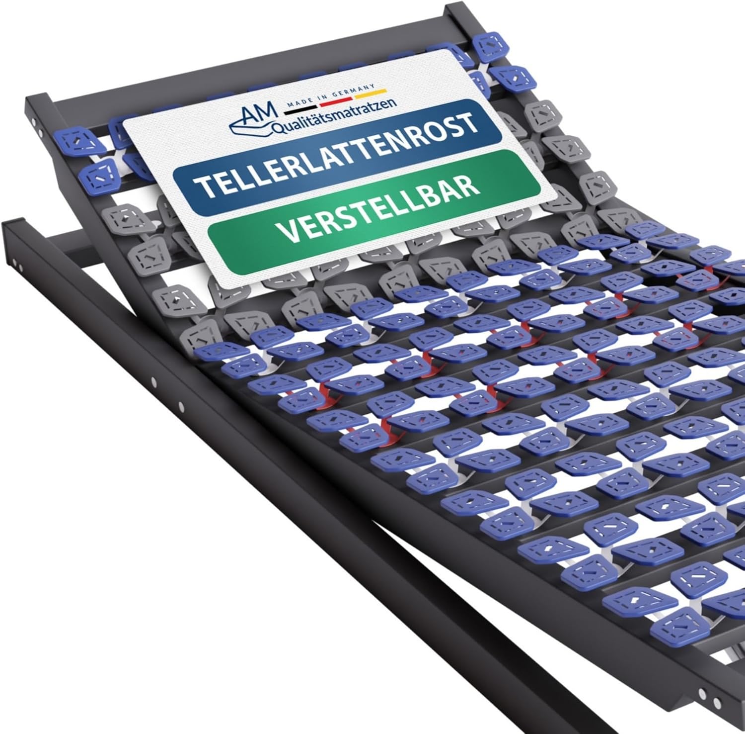 AM Qualitätsmatratzen 7 Zonen Tellerlattenrost 90x190 verstellbar bis 130 kg mit 45 Tellern - Made in Germany - Punktelastisches Tellerlattenrost Kopf und Fußteil verstellbar 90x190