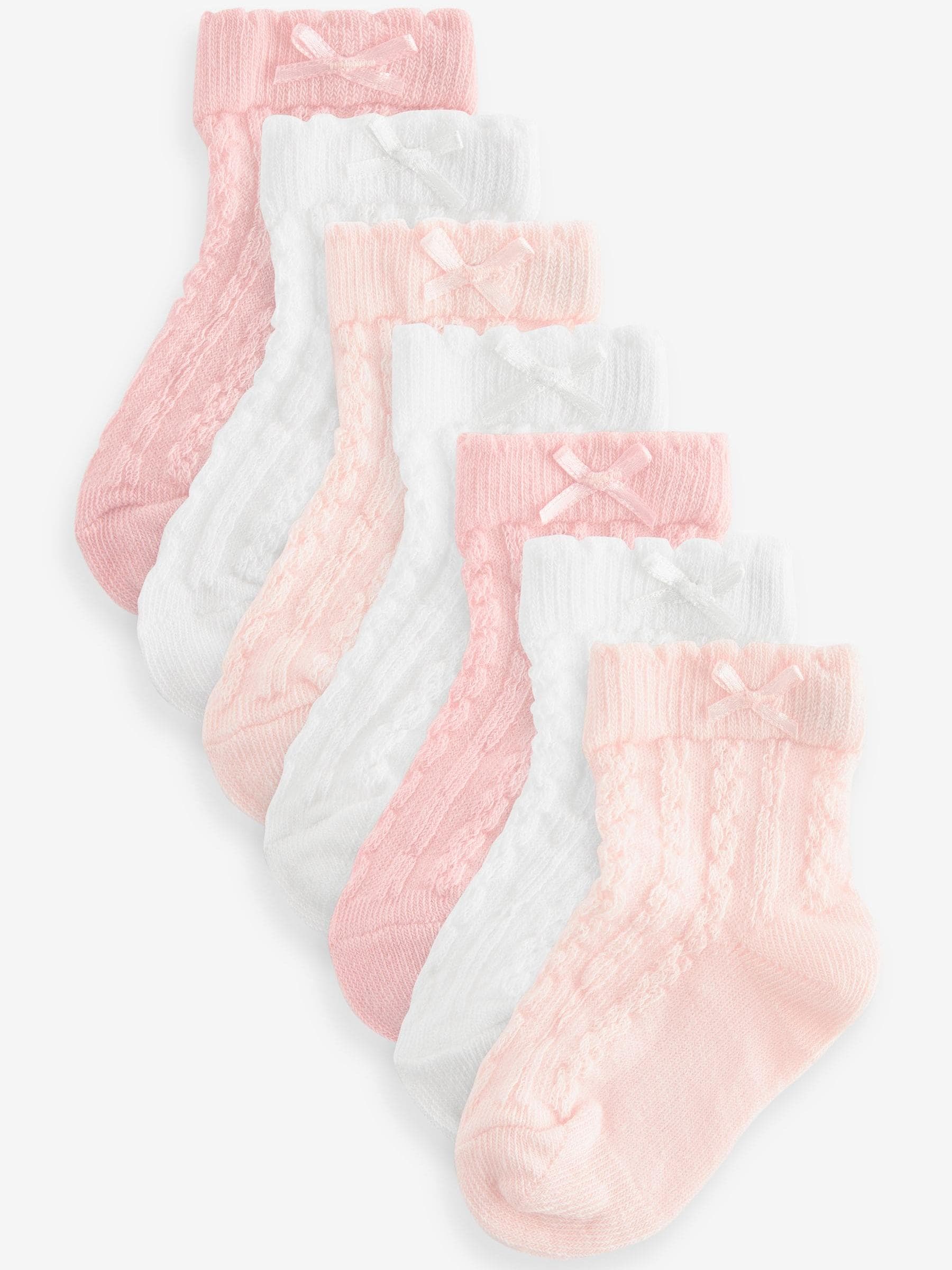 Roze - Set van 7 paar babysokken met kabelpatroon (0 mnd-2 jr)
