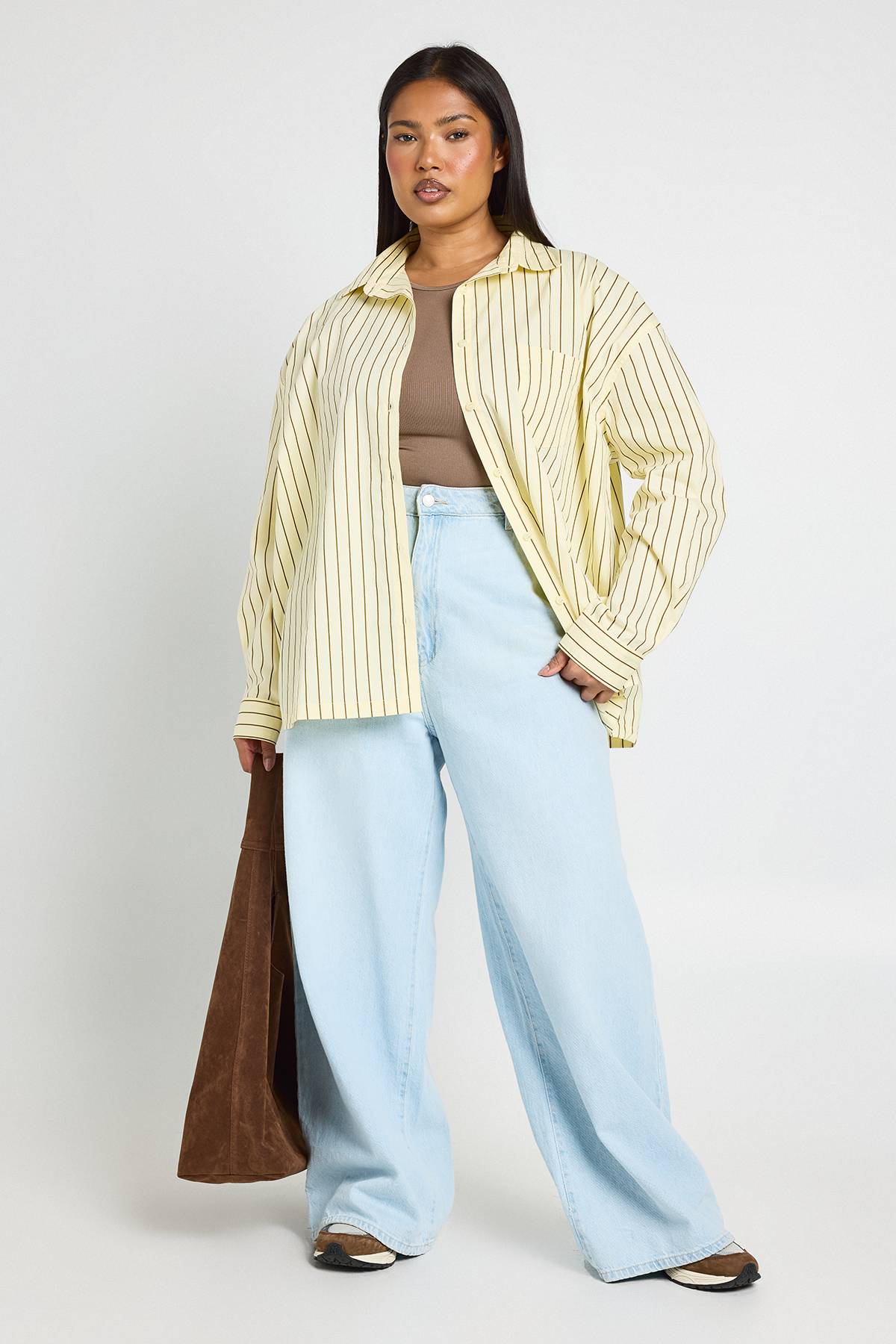 boohoo Chemise Oversize Rayée En Coton Grande Taille