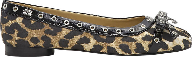 Ganni Eyelets Bow Ballerina Satin Print Leopard print