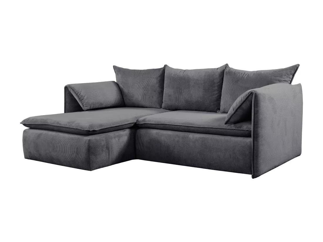Canapé d'angle gauche convertible en velours côtelé bleu gris TEODORA