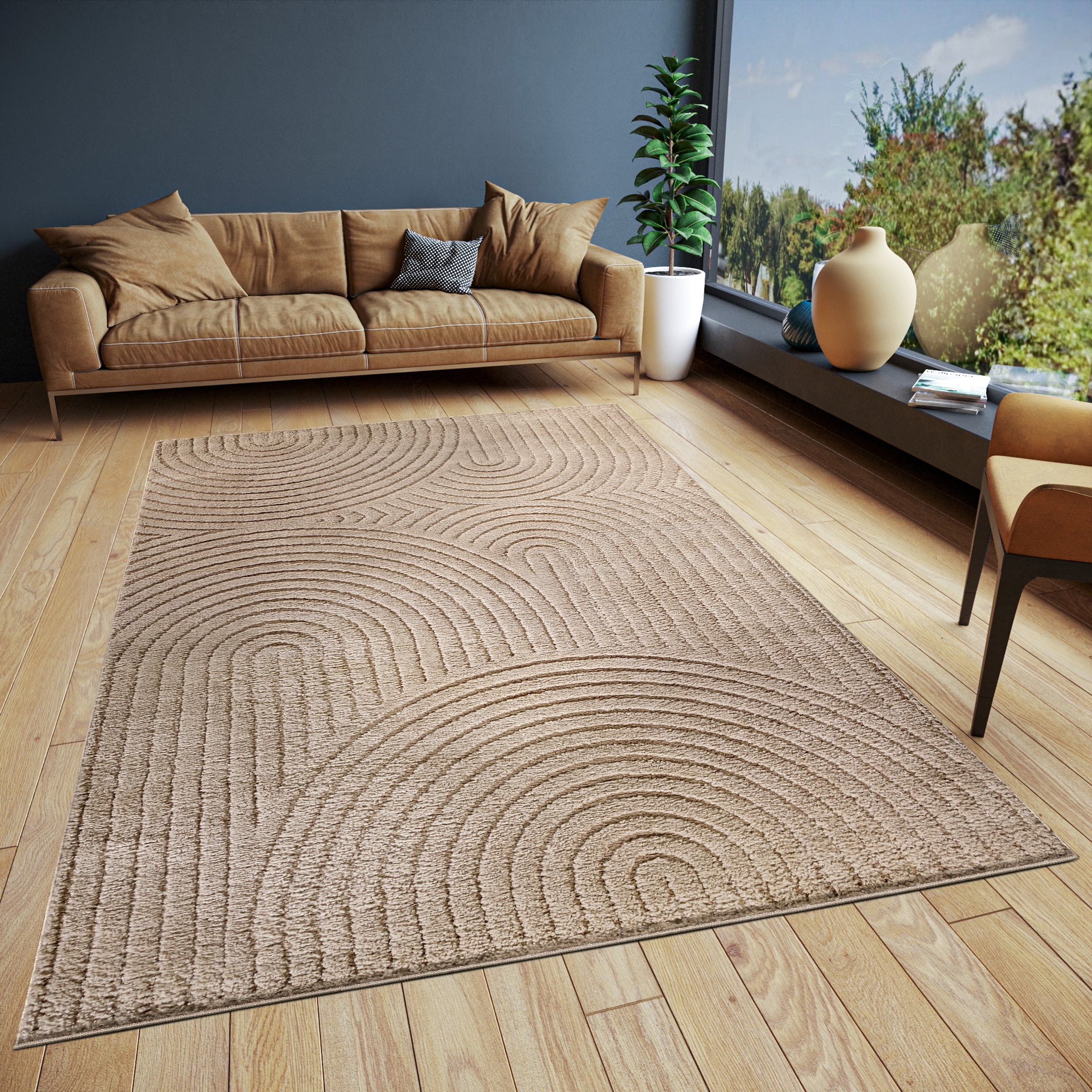 ELLE DECORATION Designteppich »Cosy Panglao,  auch als Rundteppich erhältlich« rechteckig 14 mm Höhe uni Kurzflor, Hoch Tief Struktur, modern, Skandi, Boho, Wohnzimmer