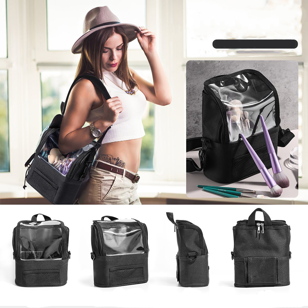 (235x210mm) Reise Necessaire Kosmetik Make Up Tasche Kulturbeutel Organizer Bag inkl. Schultergurt - Schwarz