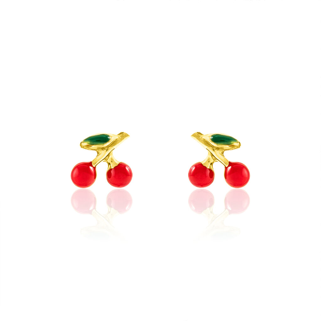 Boucles D'oreilles Puces Cherry Cerise Or Jaune