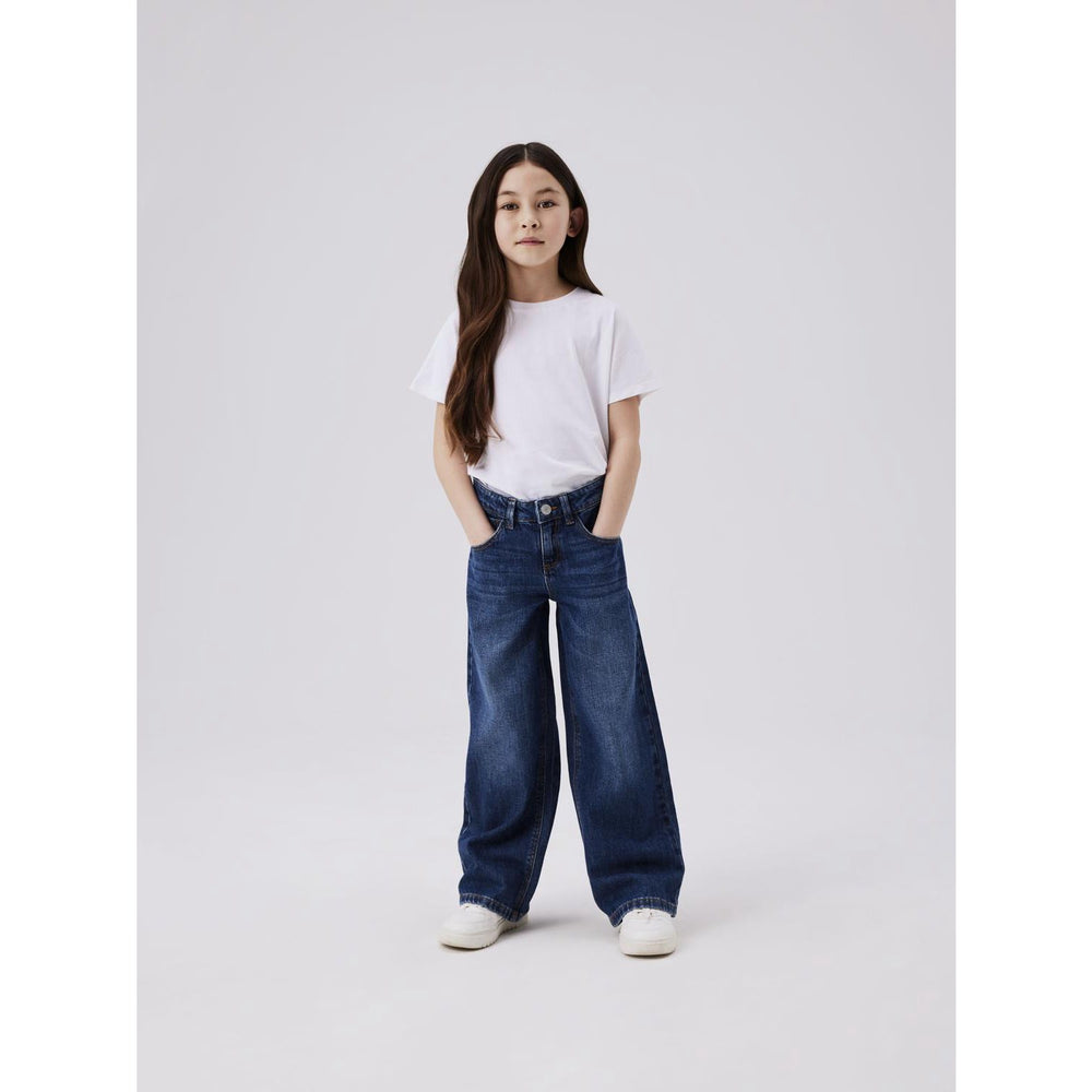 Køb Name It Dark Blue Denim Rose Wide Jeans Noos