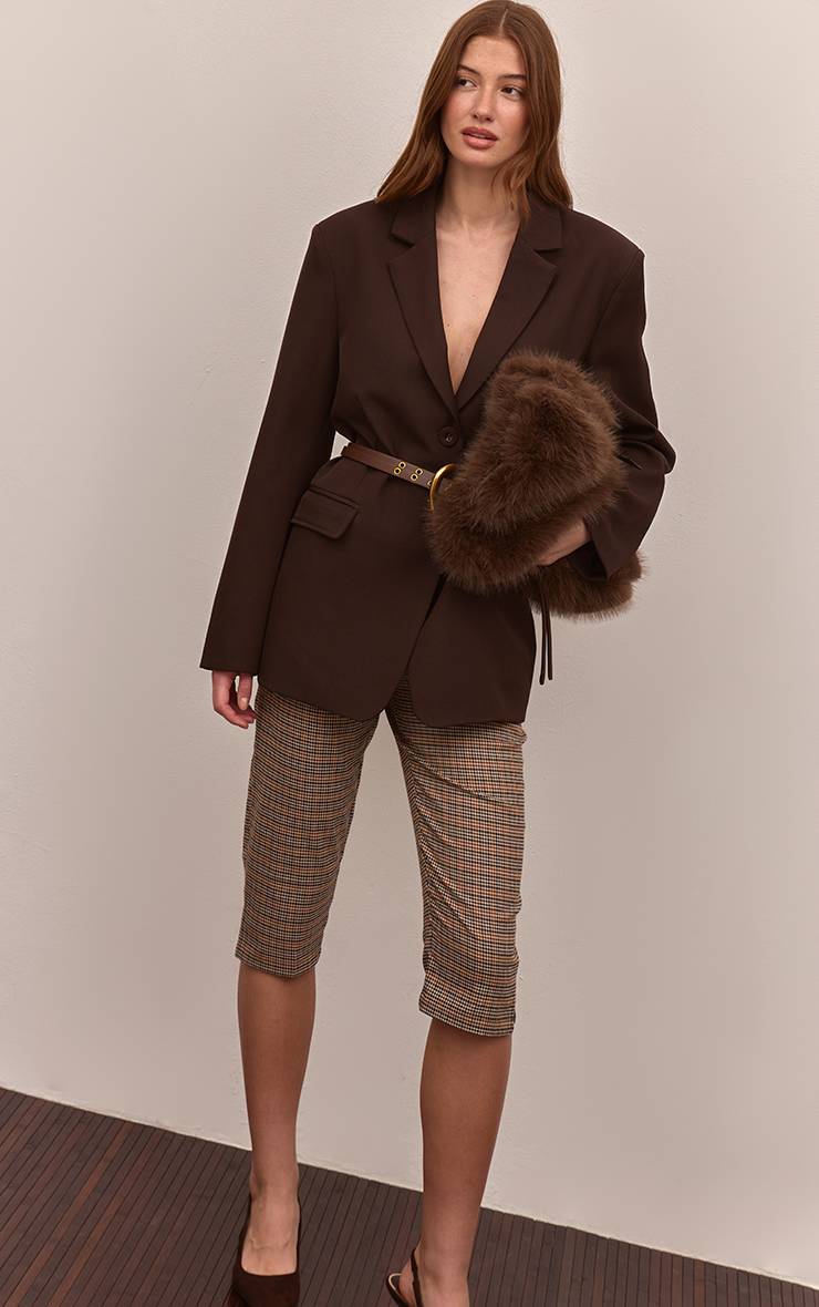 Marron Pantacourt Tailleur À Carreaux