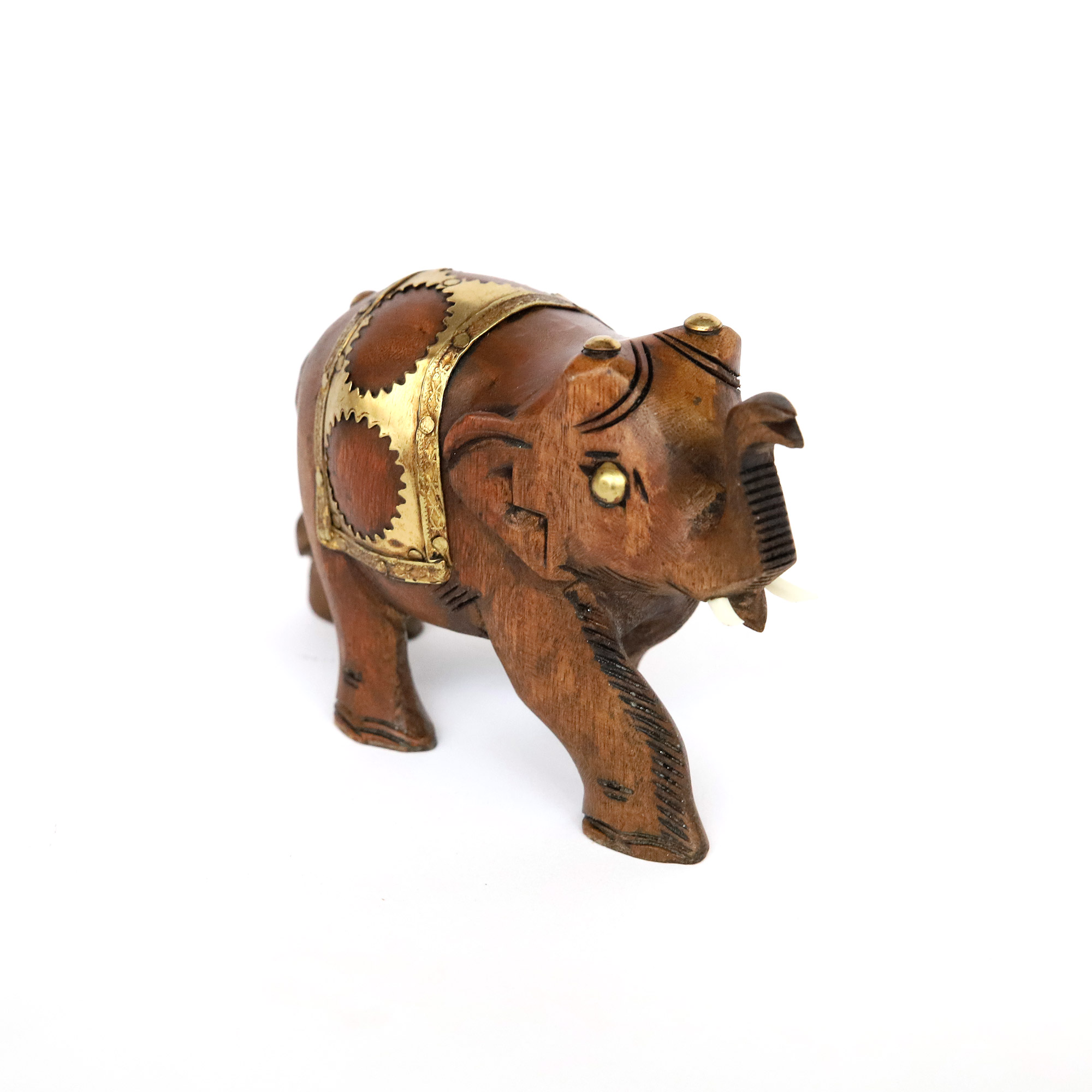 Elefant aus Holz und Messing, braun, messing, H 8 cm, B 11 cm, T 5 cm von fischer's lagerhaus