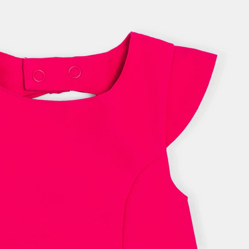Robe de fête coton et lin rose bébé fille Rose