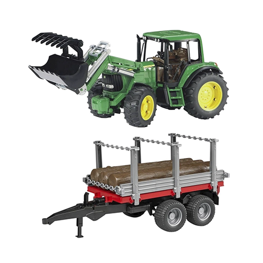 Bruder Traktor mit Frontlade & Holztransportanhänger