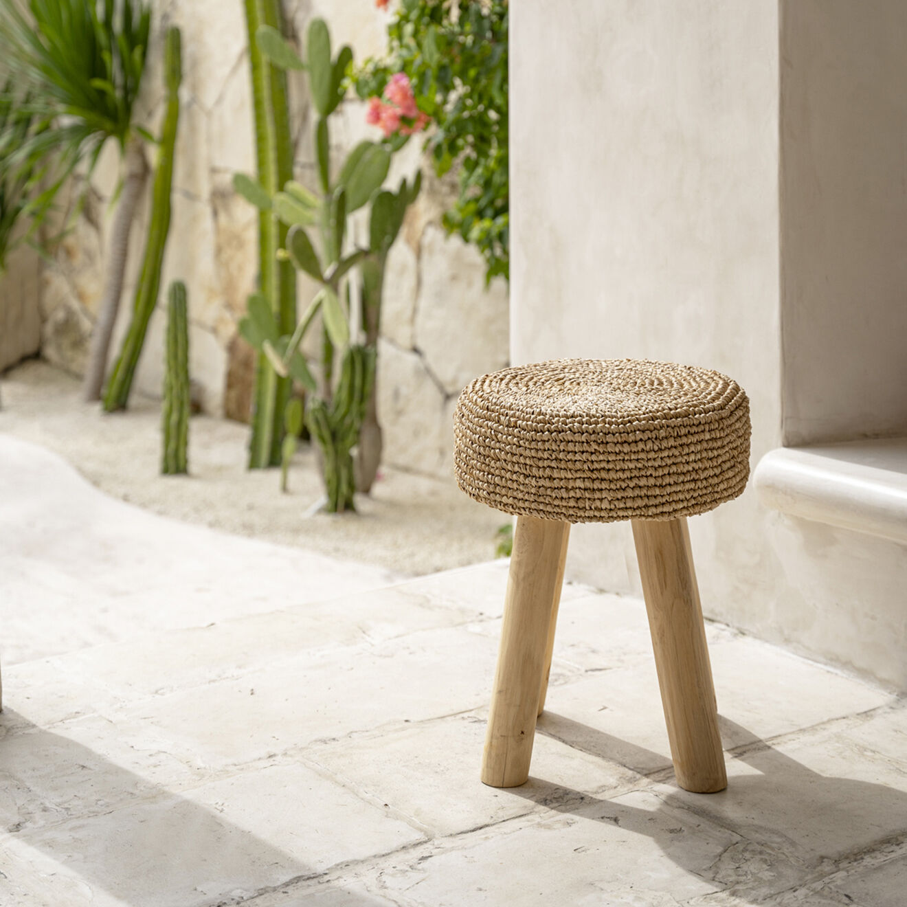Bazar Bizar Tabouret Raphia naturel - D.35xH.45 cm