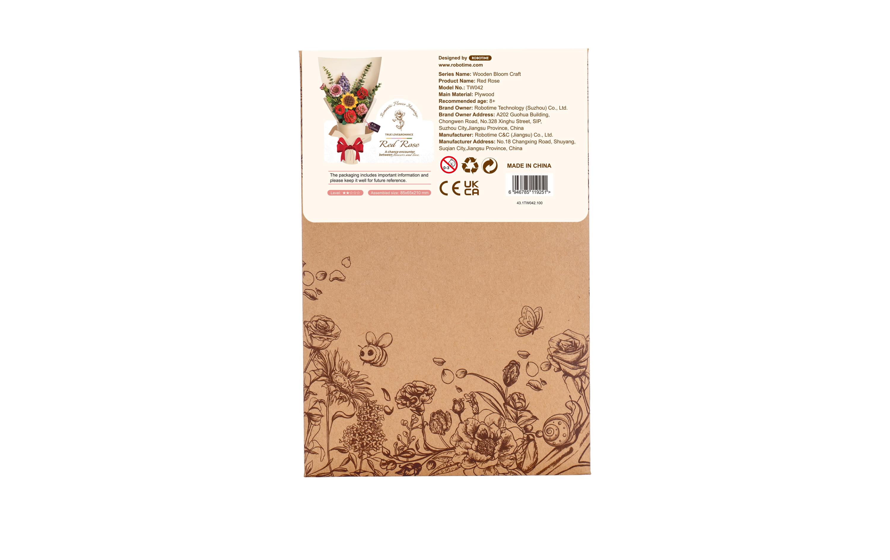 Bausatz Red Rose 106-teilig3D-Puzzle aus lasergeschnittenen Holzteilen