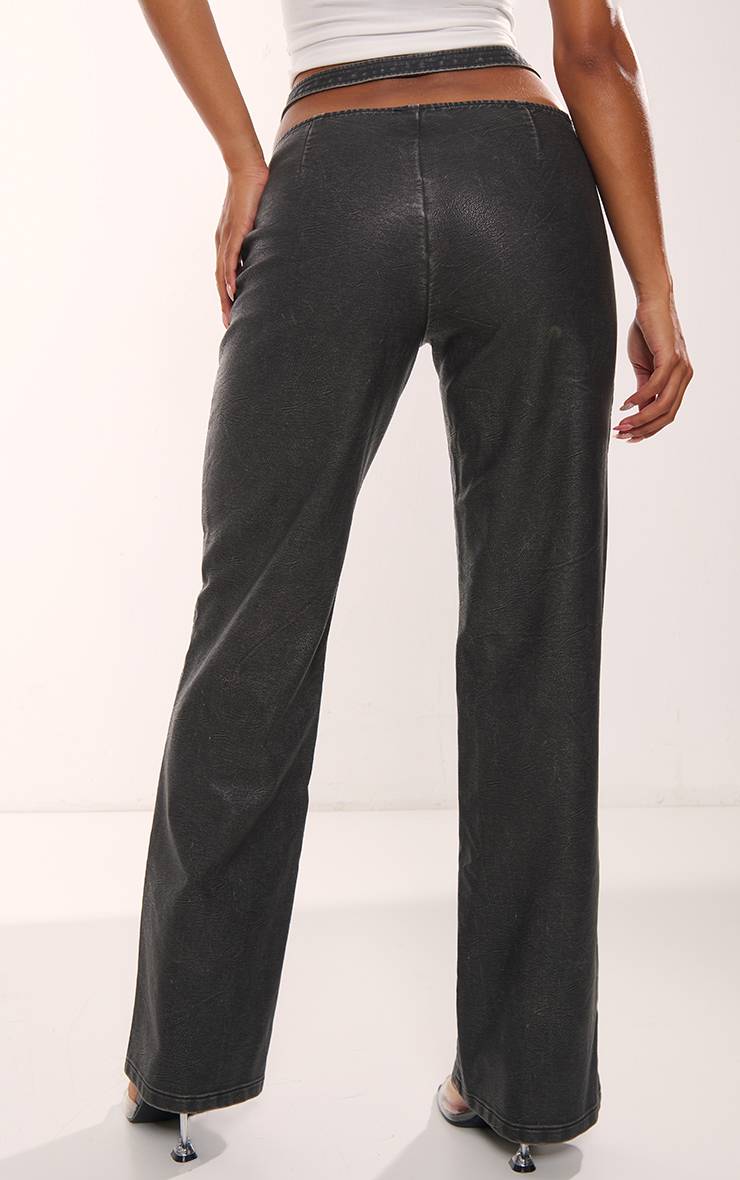 Pantalon À Pinces En Synthétiquecuir Délavé Avec Ceinture Ajourée