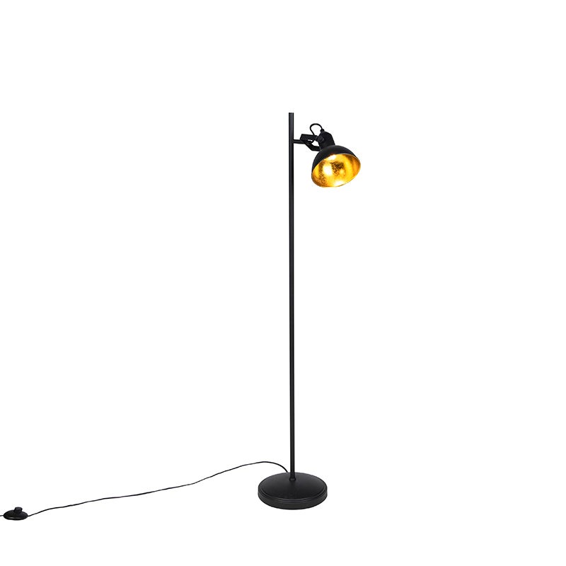 QAZQA - Industrieel I Vintage I Industrieel I Vintage I Staande lamp Zwart met goud I Messing 1 lichtbron - Tommy I Woonkamer I Slaapkamer - Staal Langwerpig I Rond - LED-compatibel E14