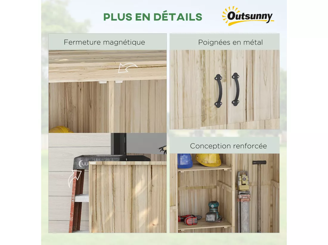Armoire de jardin 2 portes bois - 2 étagères, grand compartiment - 120 x 57 x 183 cm - sapin pré-huilé
