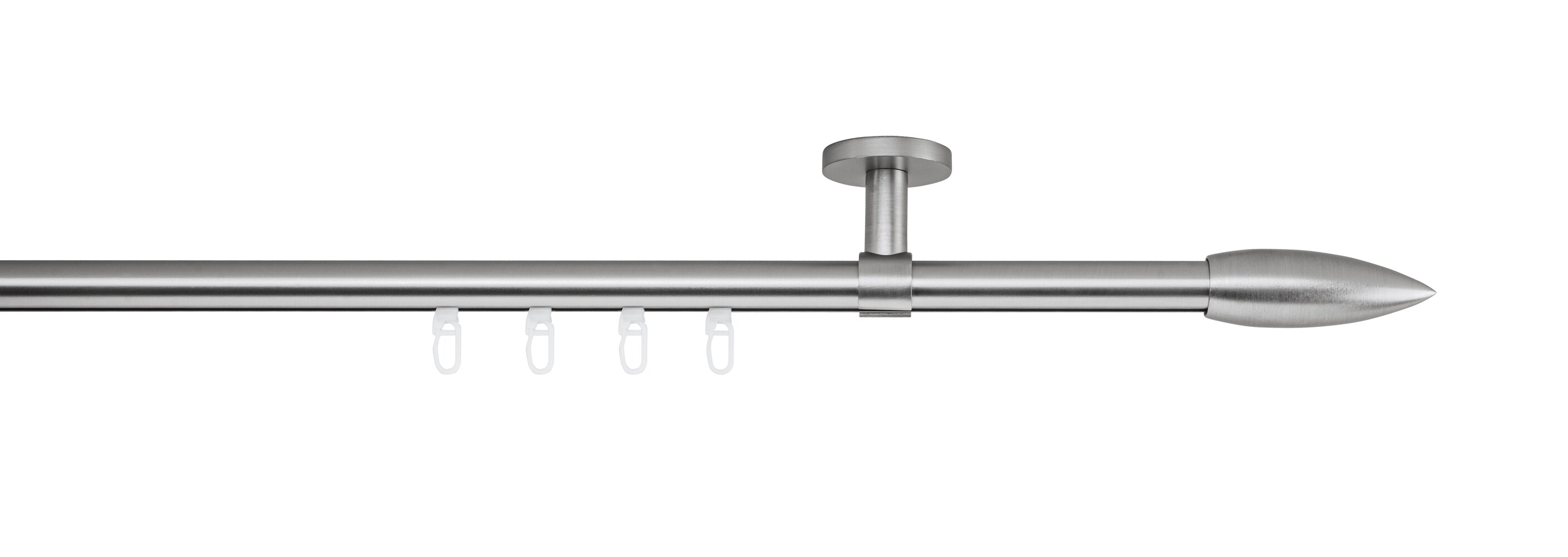 Ondeco Gardinenstange auf Maß Innenlauf 20mm Patrone 1-lauf Deckenträger 4cm mit Gleiter Farbe: Edelstahl-Optik, Größe: 100cm