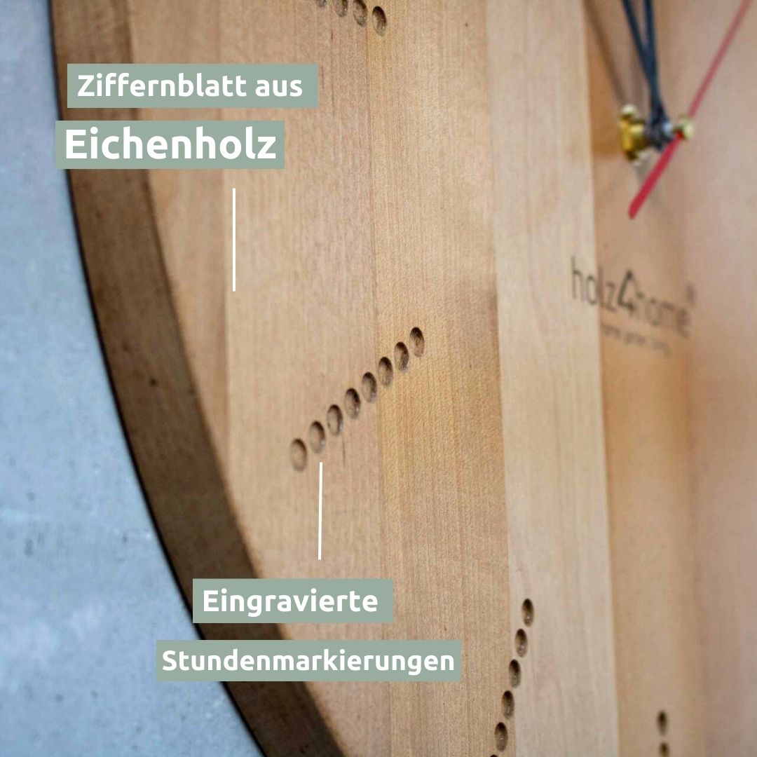 holz4home® Wanduhr „Dots round“ aus massiver Eiche