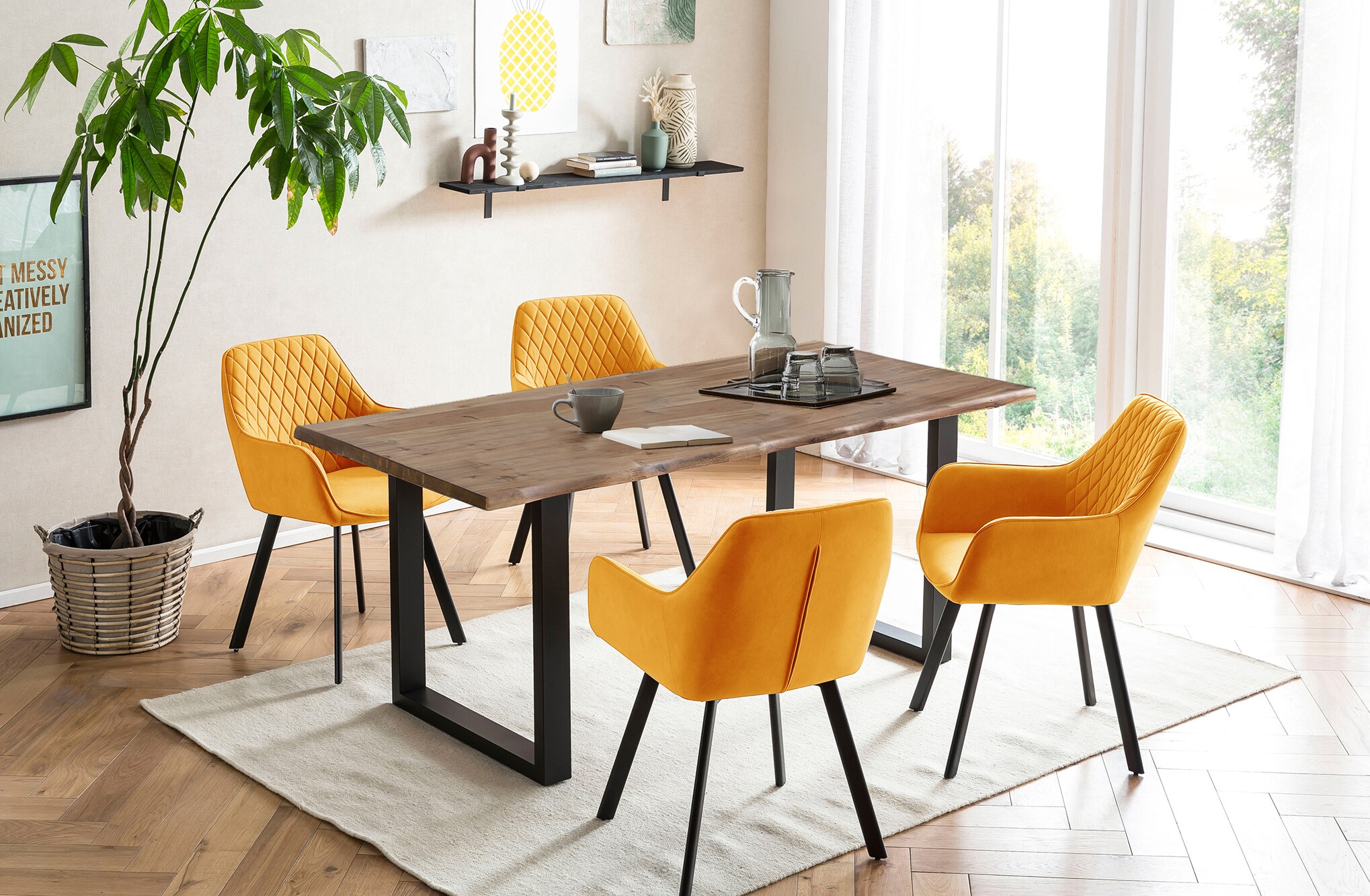 Essgruppe 5 tlg. 160x90 cm Sitzgruppe Massivholz Essstuhl Esstisch Tisch Stuhl