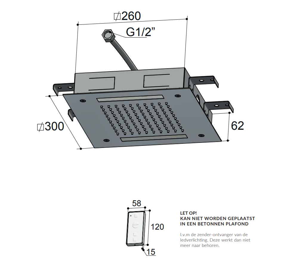 Hotbath Mate M174 inbouw hoofddouche met LED vierkant 30cm geborsteld nikkel
