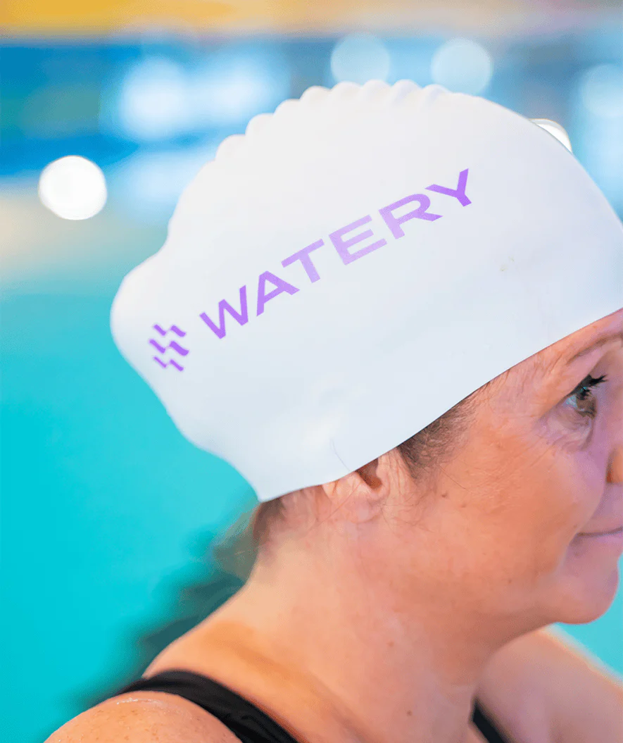 Watery badehætte - Signature Metallic - Hvid/lilla
