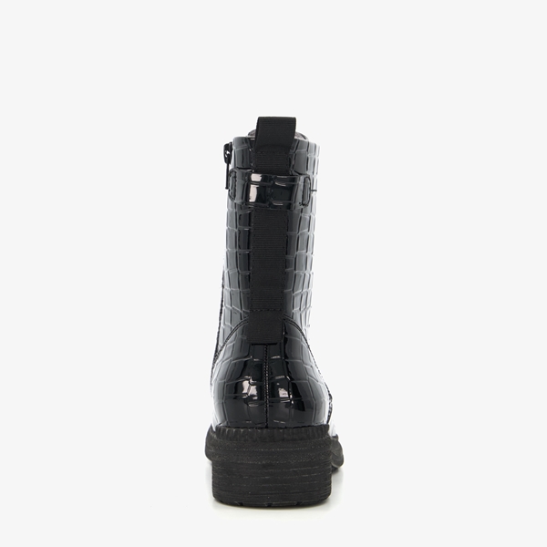 Softline dames veterboots met croco reliëf
