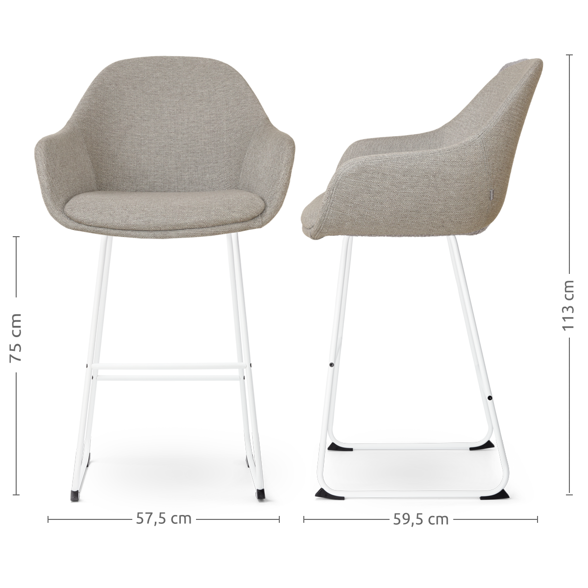 Barkruk Nino-Mae warm grijs - wit onderstel - 75 cm