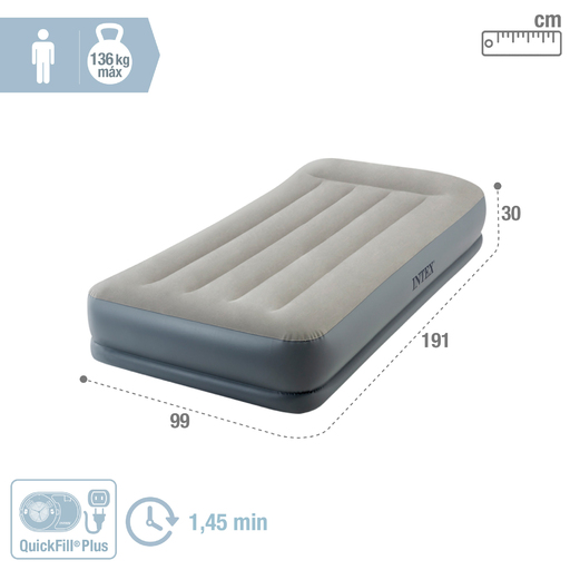 Colchão Intex Dura-beam Individual Dobrável com Travesseiro Padrão de Altura Média