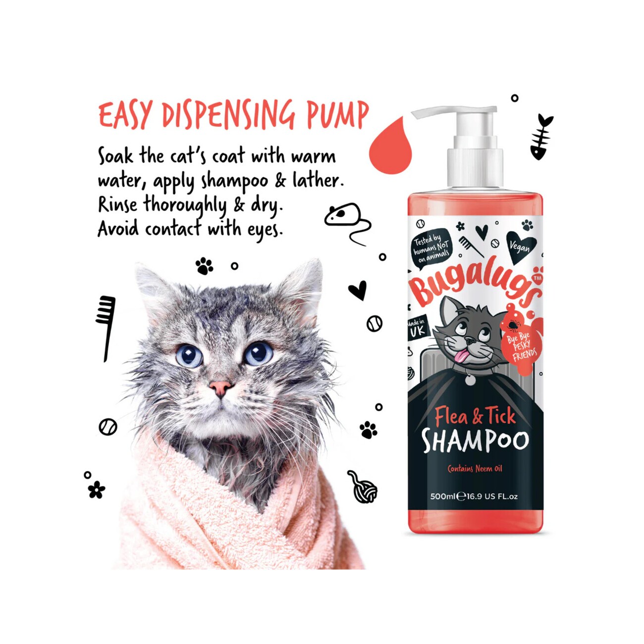Bugalugs Floh- & Zeckenshampoo für Katzen – Sanfte Reinigung mit Zitronenduft