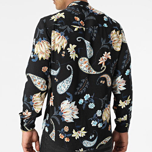 Chemise Manches Longues Col Mao Floral UY839 Noir