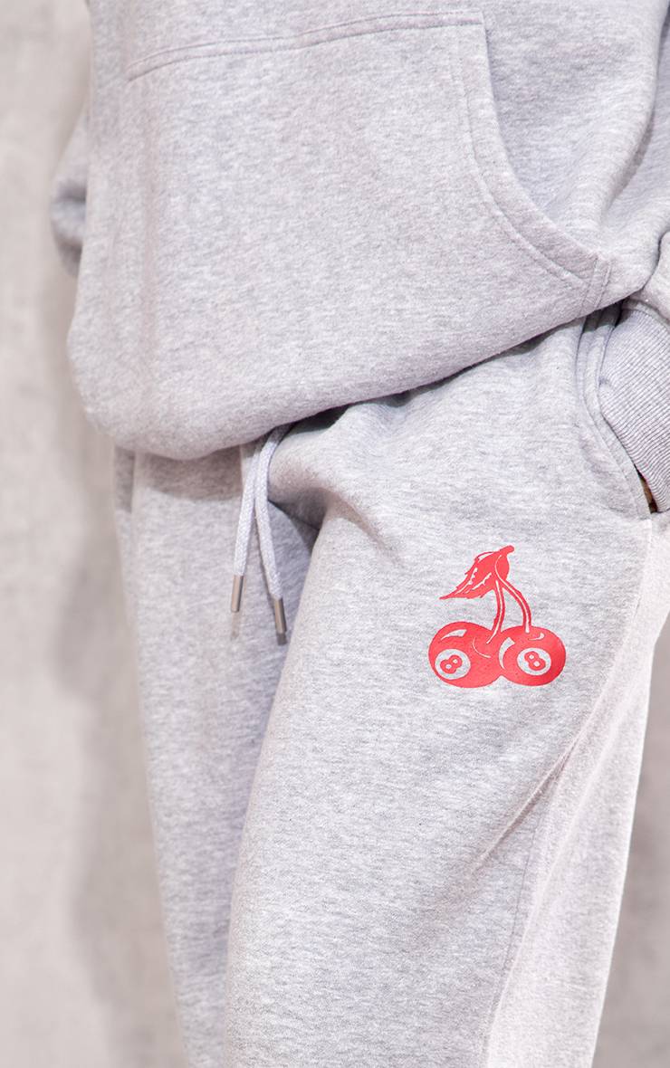Gris Chiné Jogging Large À Jambes Amples Imprimé Cerises