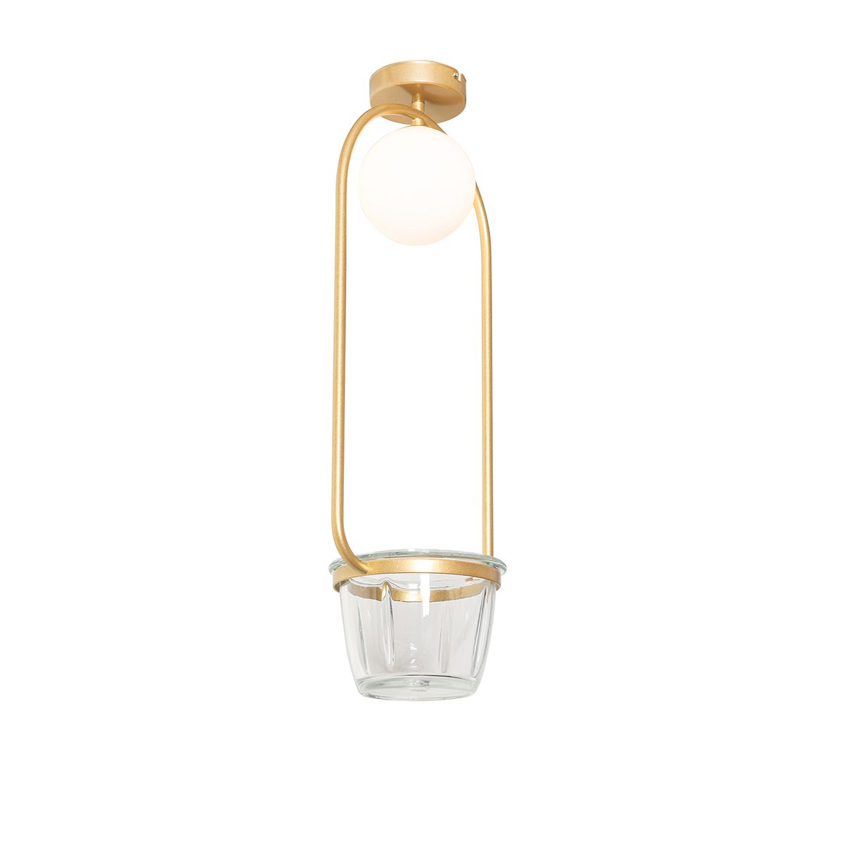 Art deco plafondlamp goud met wit glas - Isabella