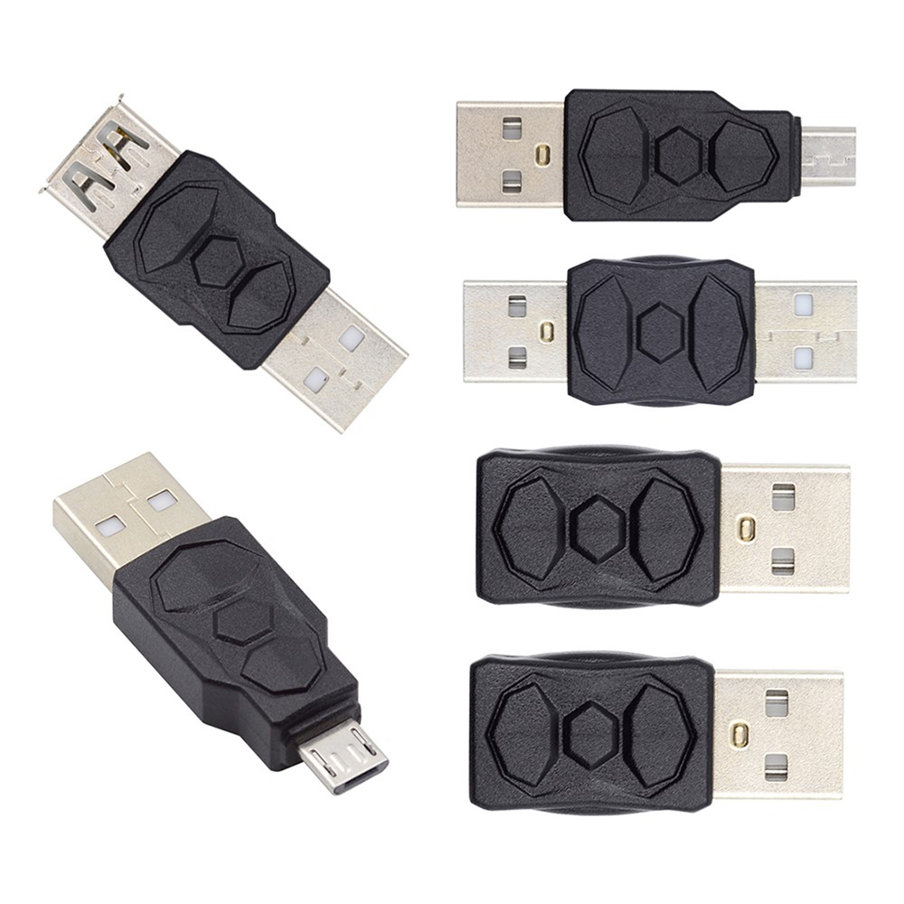 (6er Set) USB A 2.0 auf USB A (m/w.) / Micro USB (m/w.) / Mini USB (m/w.) / Adapter Konverter - Schwarz
