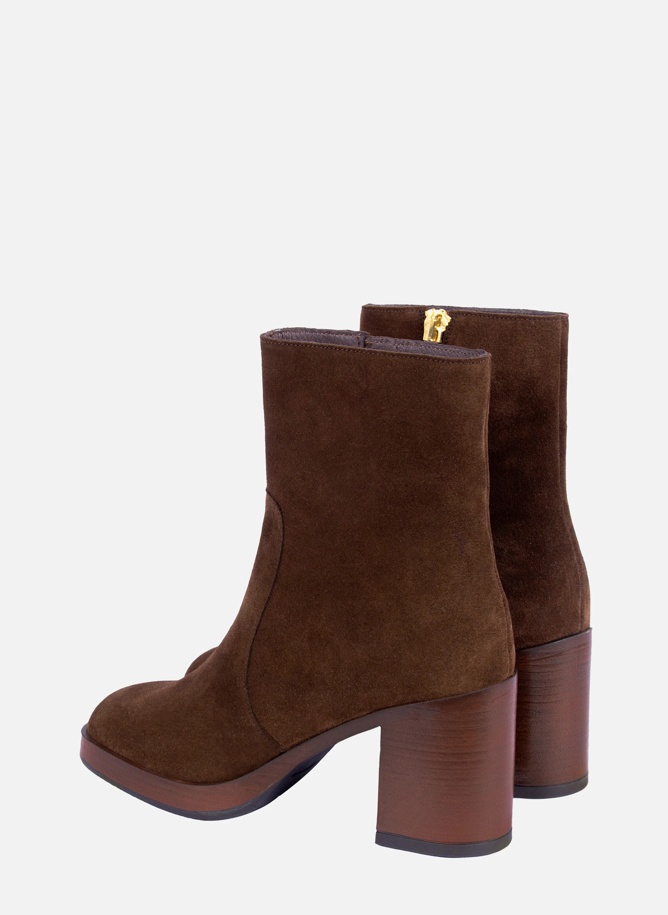 Bottines plateforme cuir daim | Marron