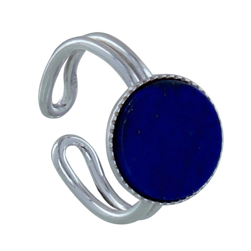 Bague Argent Rond Dentelé de Lapis Lazuli