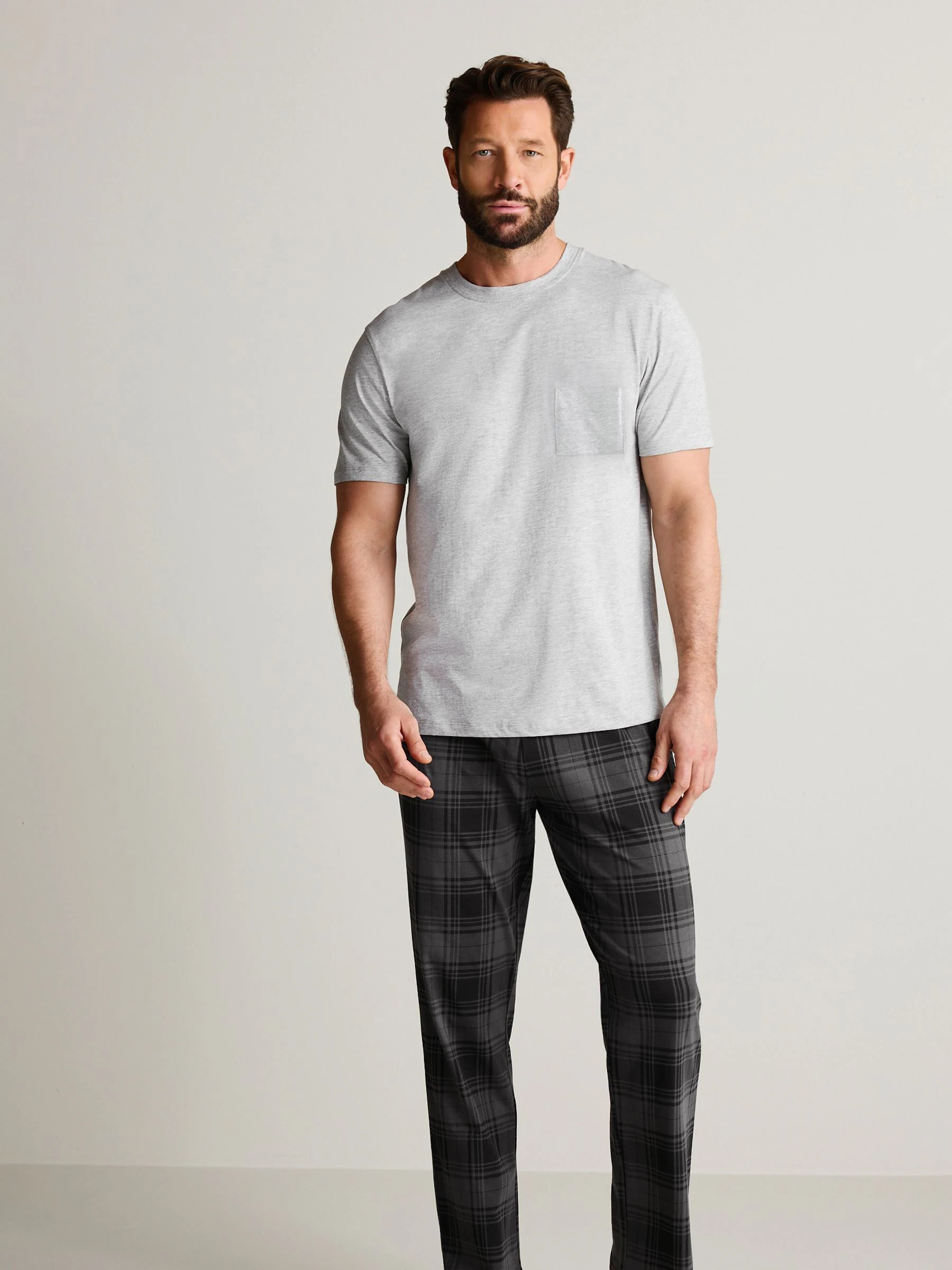 Zwart/grijs geruit - 2 jersey pyjama's