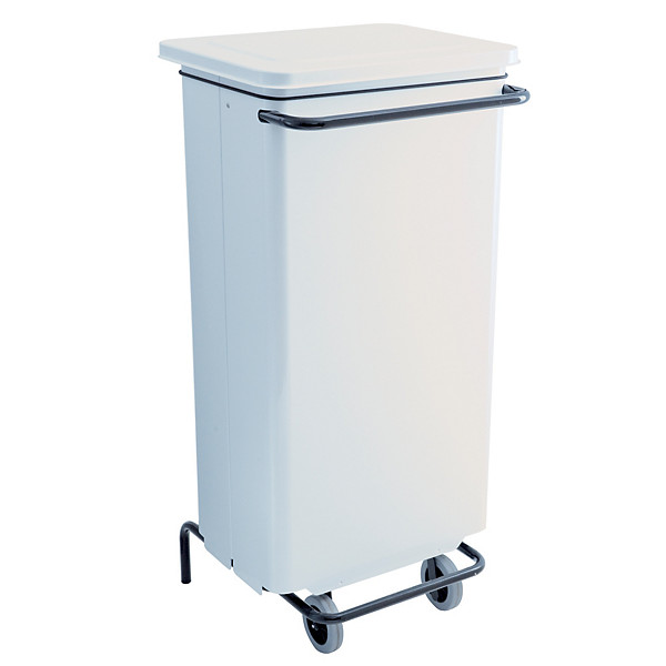 Conteneur mobile blanc à pédale avec prise frontale 110 litres
