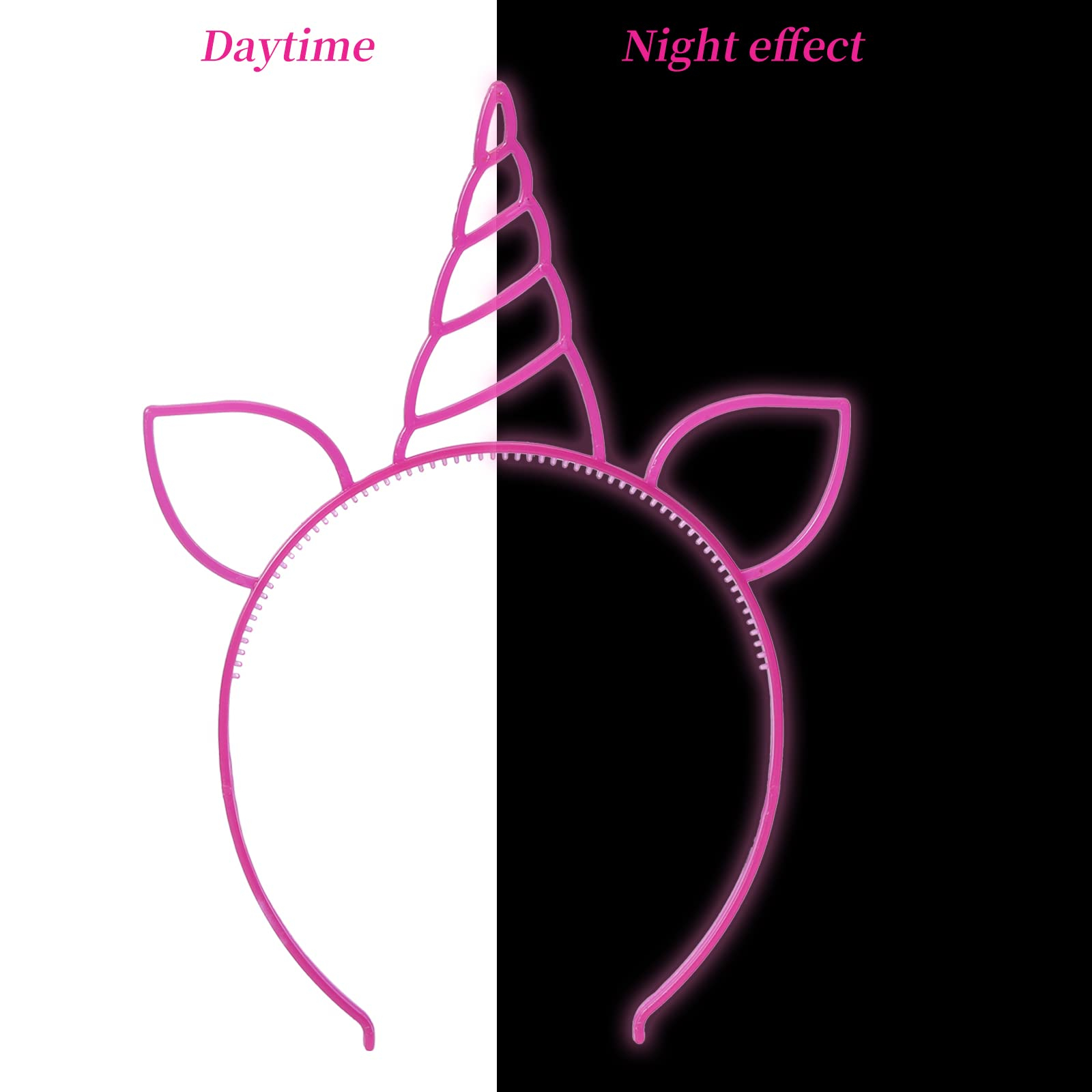 (12er Set) Neon Einhorn Haarreif Fasnachts Kostüm Zubehör Motto Party Glow in the Dark Accessoire Halloween Foto Requisite - Assortiert