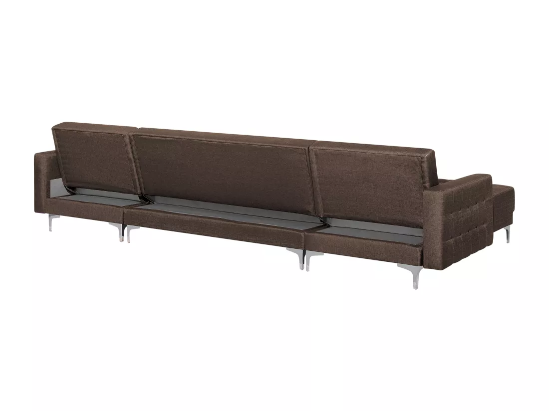Canapé panoramique convertible en tissu marron foncé 5 places ABERDEEN